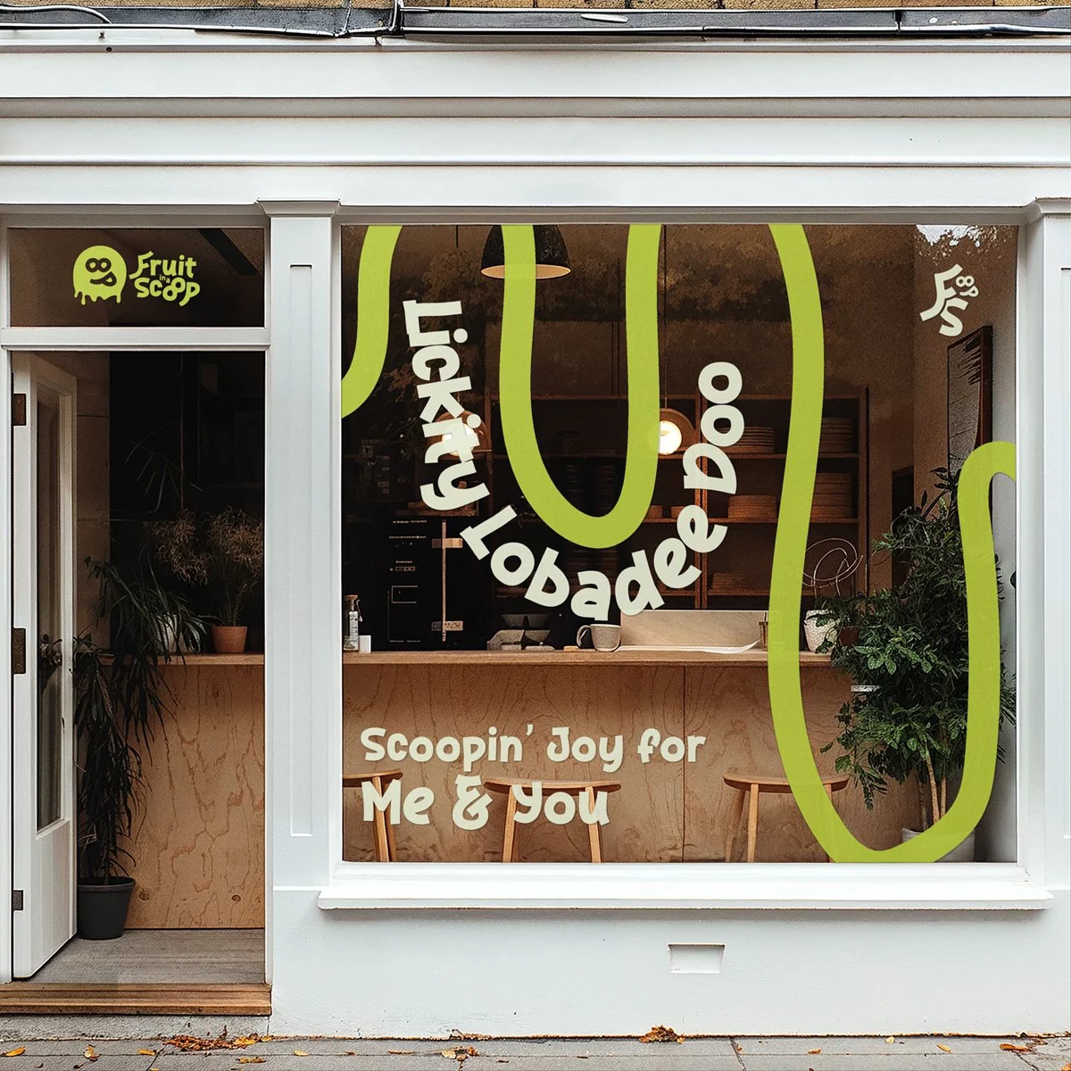 Refined cafe storefront with custom signage